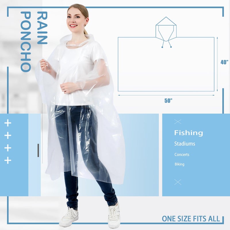 SWOGAA Disposable Rain Ponchos for Adults (10 Pack) - 50% Extra Thicker Men or Women Waterproof Emergency Rain Ponchos with Hood - Clear - Image 5